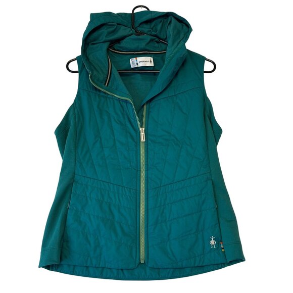 Smartwool Womens Smartloft Full Zip Hooded Vest Size M Green Wool Blend Warm - Picture 1 of 13